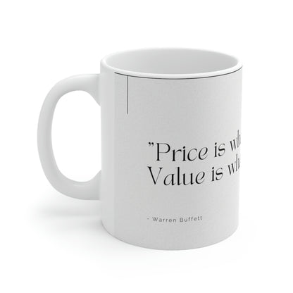 Precio y valor, taza de cerámica de 11 oz